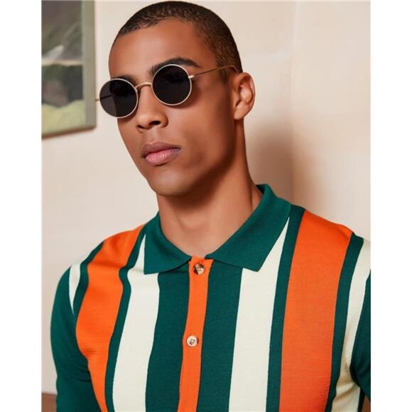 Men's Vintage Knit Polo Shirt Short Sleeve Olive - Picture 4 of 6